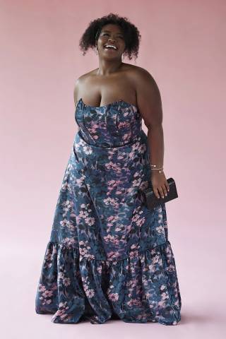 Picture of Floral Jacquard A-Line Dress with Flounce Hem